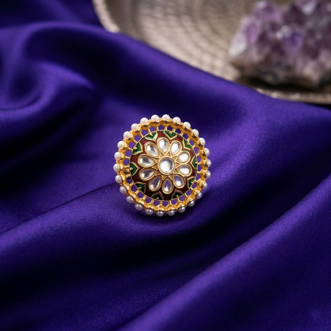 Maroon Color Meena Work Fashion Rings Classic Ethnic Jewelry