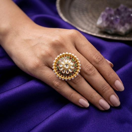 Maroon Color Meena Work Fashion Rings Classic Ethnic Jewelry