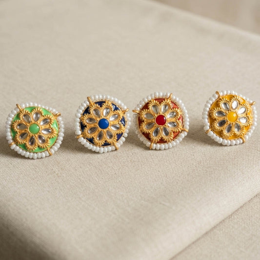 Gold Color Assorted Color Fashion Rings Combo Of 4 Pieces Elegant Trendy Jewelry Set For Women