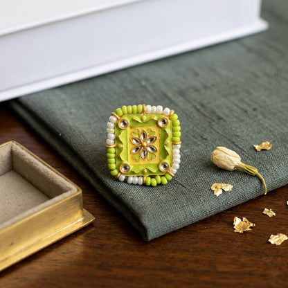 Pista Green Color Meena Work Fashion Rings Elegant Traditional Jewelry