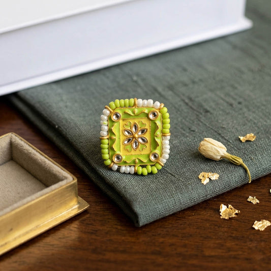 Pista Green Color Meena Work Fashion Rings Elegant Traditional Jewelry