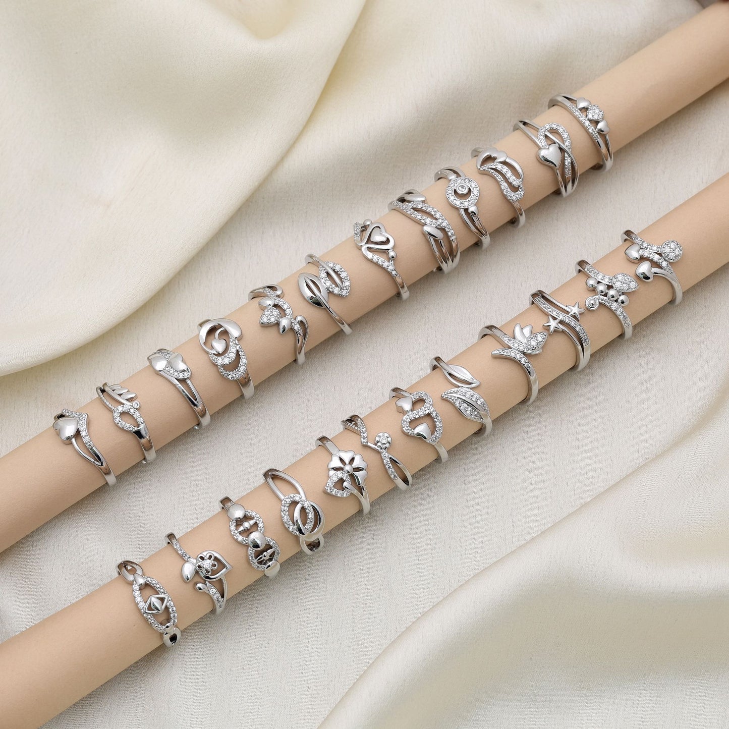 Silver Color Assorted Design Fashion Rings Combo Of 24 Pieces Stylish Trendy Women Jewelry Collection