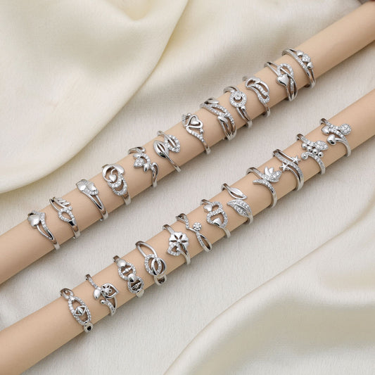 Silver Color Assorted Design Fashion Rings Combo Of 24 Pieces Stylish Trendy Women Jewelry Collection