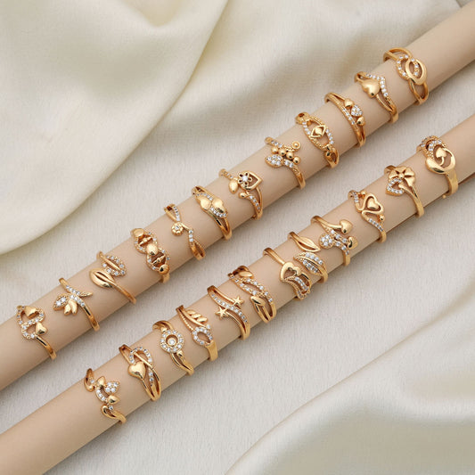 Gold Color Assorted Design Fashion Rings Combo Of 24 Pieces Elegant Party Wear Fashion Jewelry Set