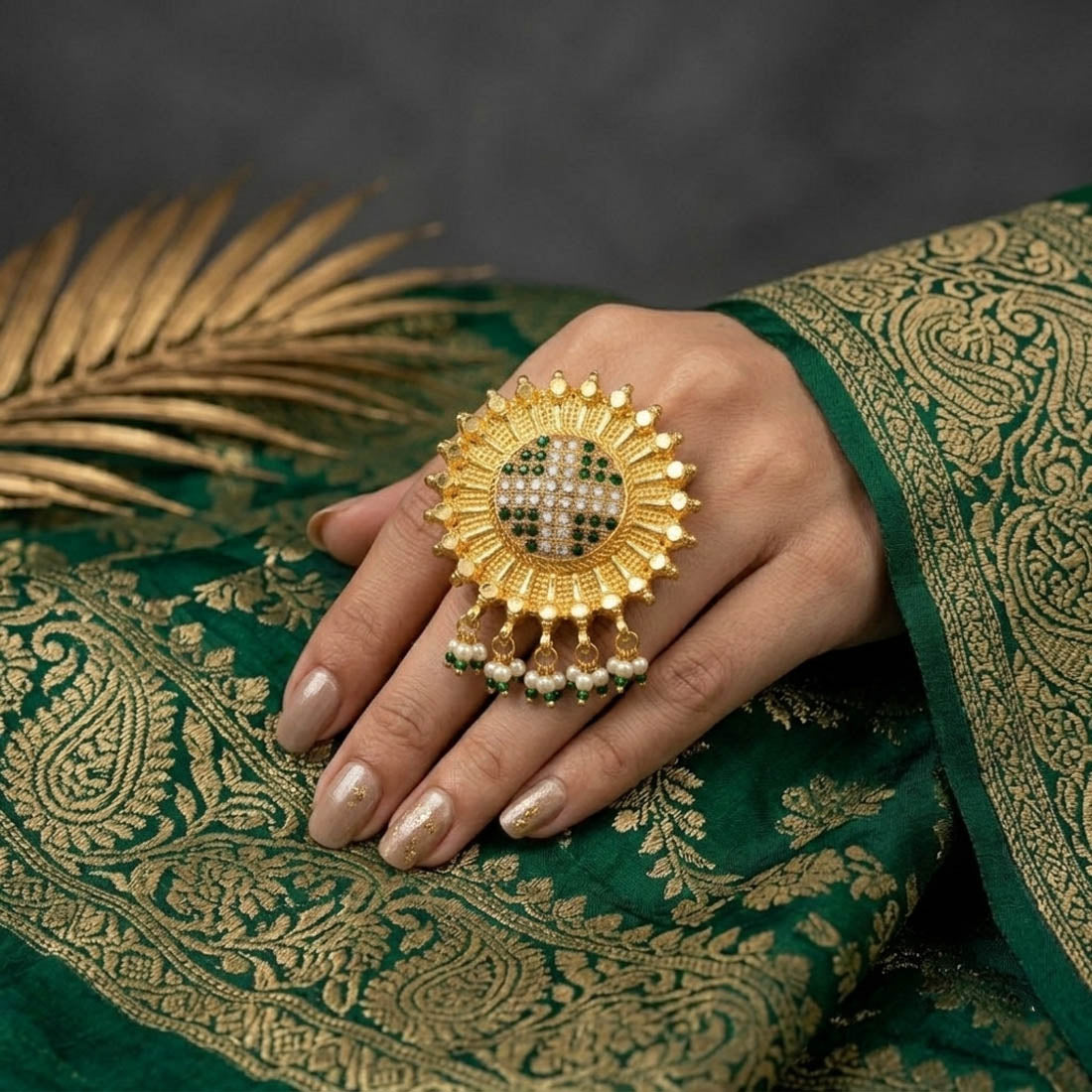 Green Color Big Size Fashion Rings Stylish Statement Jewelry Design