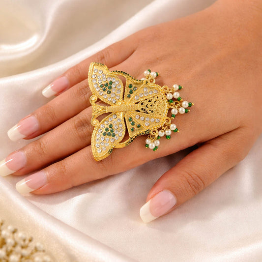 Green Color Butterfly Big Size Fashion Rings Elegant Fashion Jewelry