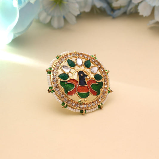 Multi Color Big Size Meena Work Fashion Rings Traditional Ethnic Designer Jewelry For Women