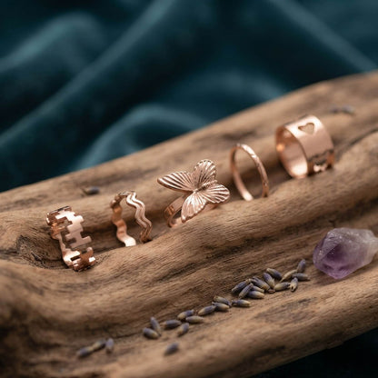 Gold Color Assorted Design Fashion Rings Combo Of 5 Pieces with Trendy Everyday Stylish Look