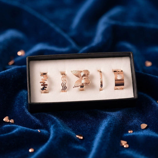Gold Color Assorted Design Fashion Rings Combo Of 5 Pieces with Trendy Everyday Stylish Look