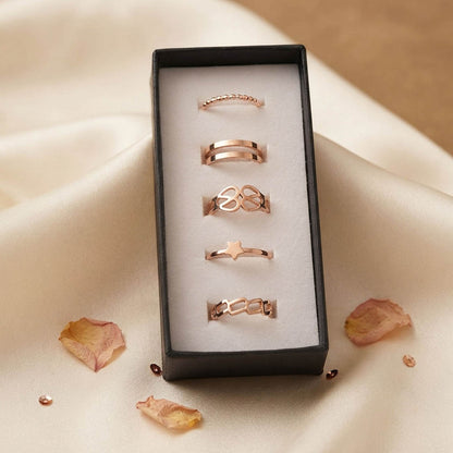 Gold Color Assorted Design Fashion Rings Combo Of 5 Pieces Featuring Elegant Designer Ring Collection