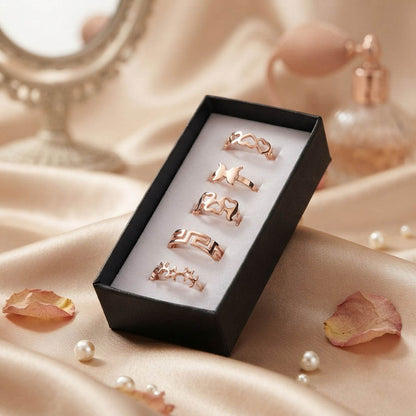 Gold Color Assorted Design Fashion Rings Combo Of 5 Pieces with Chic Fashion Jewelry Style