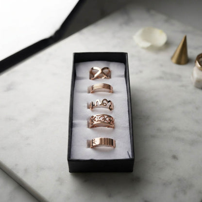 Gold Color Assorted Design Fashion Rings Combo Of 5 Pieces Crafted for Modern Daily Wear