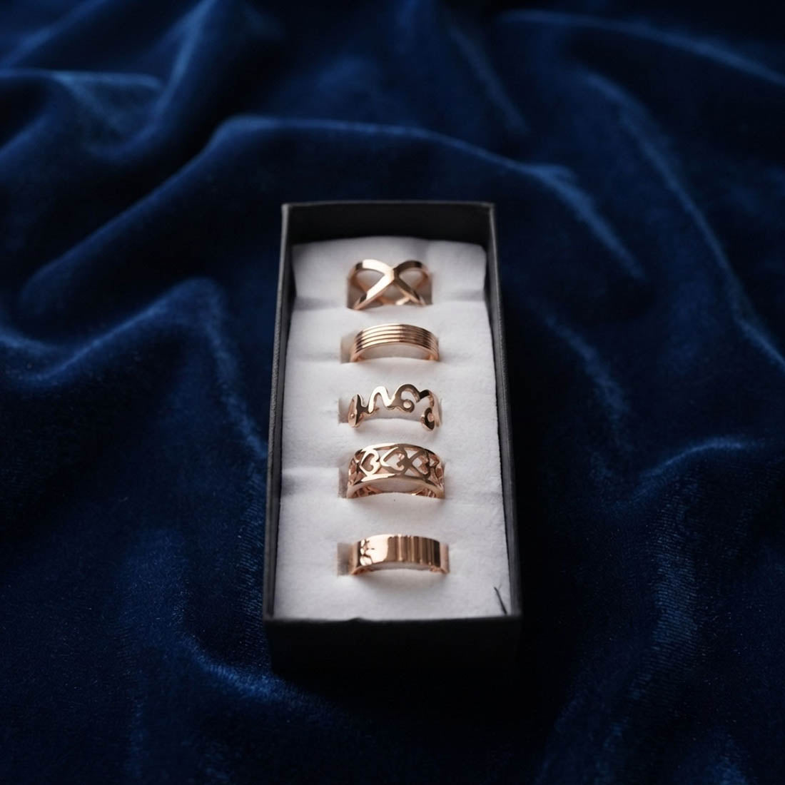 Gold Color Assorted Design Fashion Rings Combo Of 5 Pieces Crafted for Modern Daily Wear
