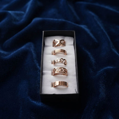 Gold Color Assorted Design Fashion Rings Combo Of 5 Pieces Crafted for Modern Daily Wear
