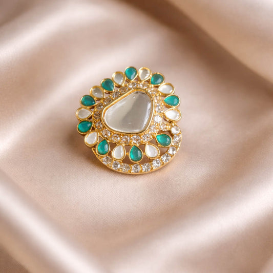 Green Color Stone Fashion Rings Elegant Ethnic Jewelry Stylish Party Wear Ring For Women