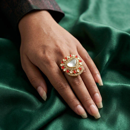 Red Color Stone Fashion Rings Stylish Traditional Jewelry Elegant Party Wear Ring Design