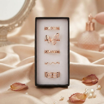 Gold Color Assorted Design Fashion Rings Combo Of 5 Pieces with Premium Trendy Jewelry Collection