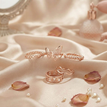 Gold Color Assorted Design Fashion Rings Combo Of 5 Pieces with Premium Trendy Jewelry Collection