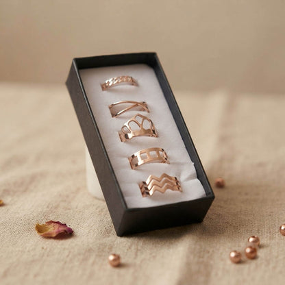 Gold Color Assorted Design Fashion Rings Combo Of 5 Pieces Perfect for Casual and Party Wear