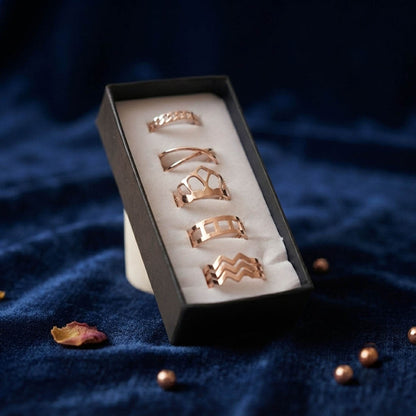 Gold Color Assorted Design Fashion Rings Combo Of 5 Pieces Perfect for Casual and Party Wear