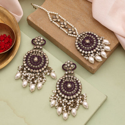 Kundan-Ohrringe in Königsviolett, Tikka-Set, ideal für Partys und festliche Looks