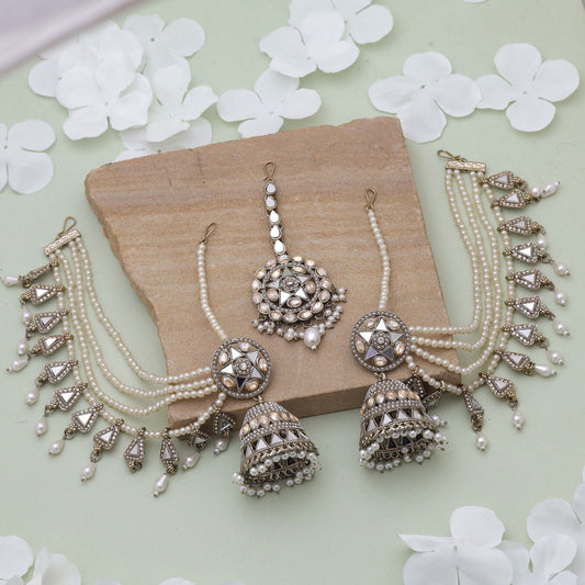 Gold Color Kundan Earrings Tikka Set Featuring Royal Festive Kundan Earrings Style