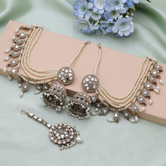 Gold Color Kundan Earrings Tikka Set Featuring Royal Festive Kundan Earrings Style