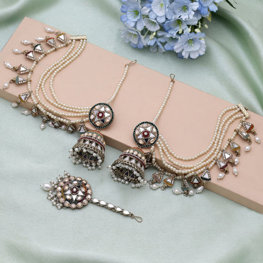 Multi Color Kundan Earrings Tikka Set With Traditional Bridal Kundan Earrings Design