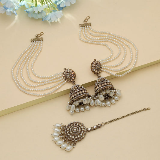 Gold Color Big Size Jhumka Kundan Earrings Tikka Set Royal Wedding Jewelry Statement