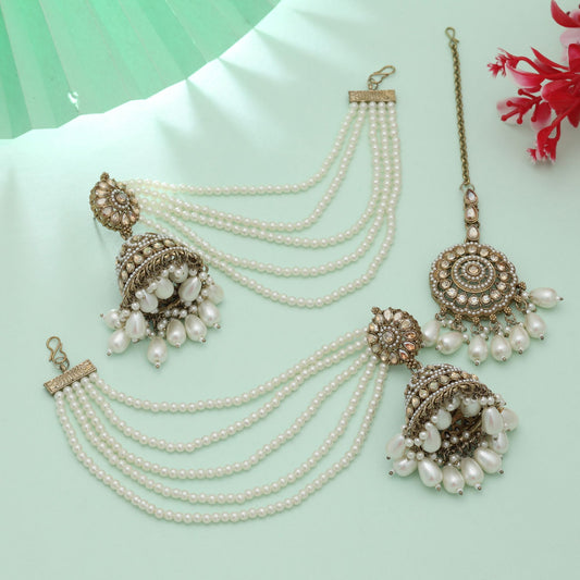 Gold Color Big Size Jhumka Kundan Earrings Tikka Set Royal Wedding Jewelry Statement