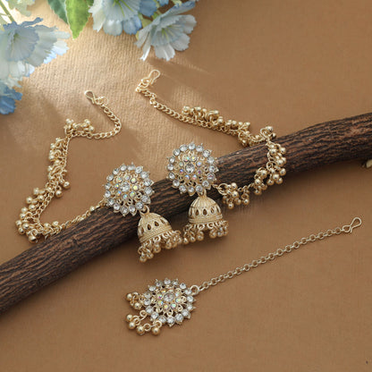 White Color Kundan Earrings Tikka Set Classic Traditional Wedding Wear Jewelry Set
