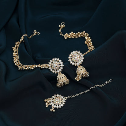 White Color Kundan Earrings Tikka Set Classic Traditional Wedding Wear Jewelry Set