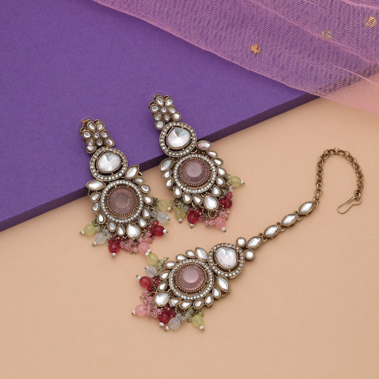 Royales Multicolor Kundan Ohrringe Tikka Set für Hochzeitsfeier Fashion Styling