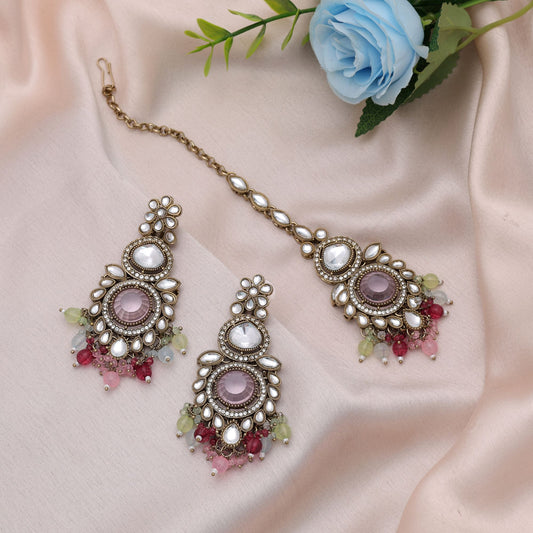 Royales Multicolor Kundan Ohrringe Tikka Set für Hochzeitsfeier Fashion Styling