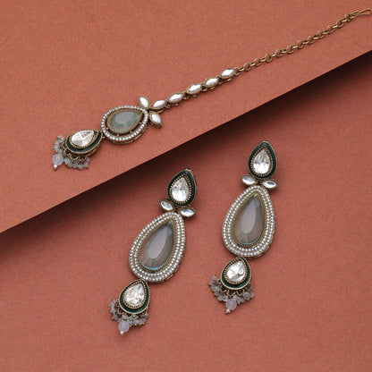 Kundan-Ohrringe-Tikka-Set in Royal Sky Blue für Brautpartys