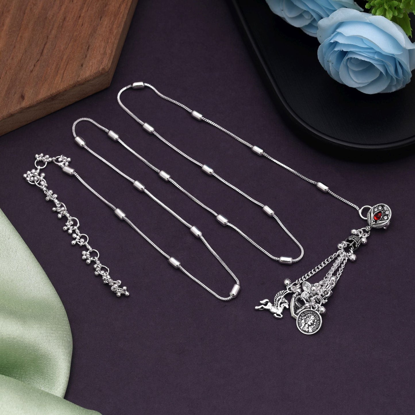 Silver Color Oxidised Kamarband Crafted With Detailed Motifs For Festive Outfits