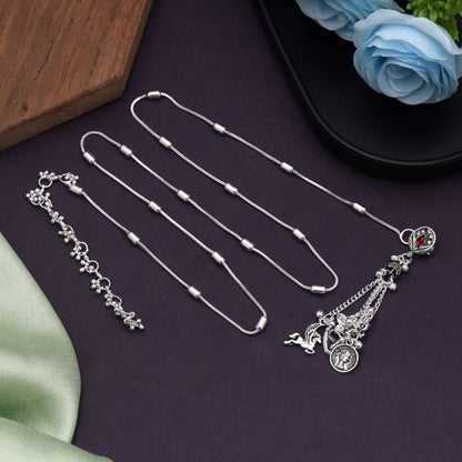 Silver Color Oxidised Kamarband Crafted With Detailed Motifs For Festive Outfits