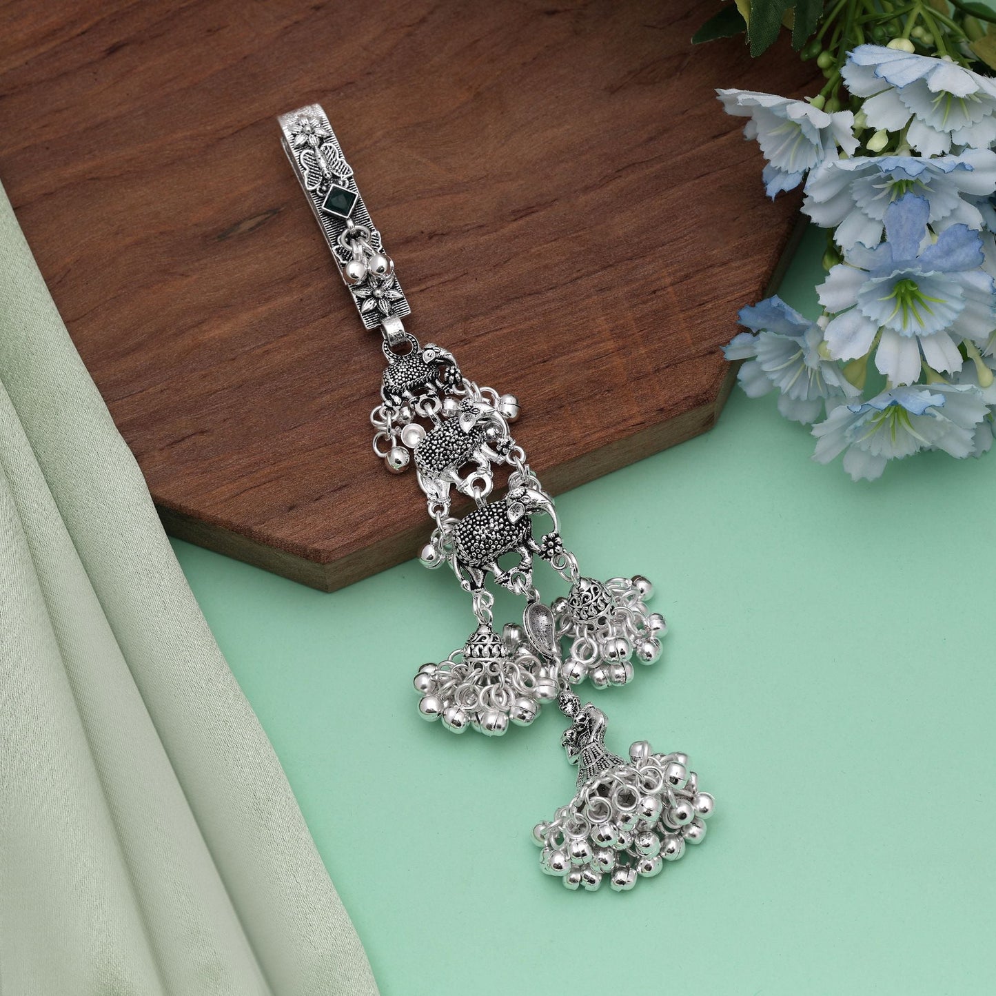 Green Color Oxidised Kamar Juda Crafted For Refreshing Traditional Bridal Styling
