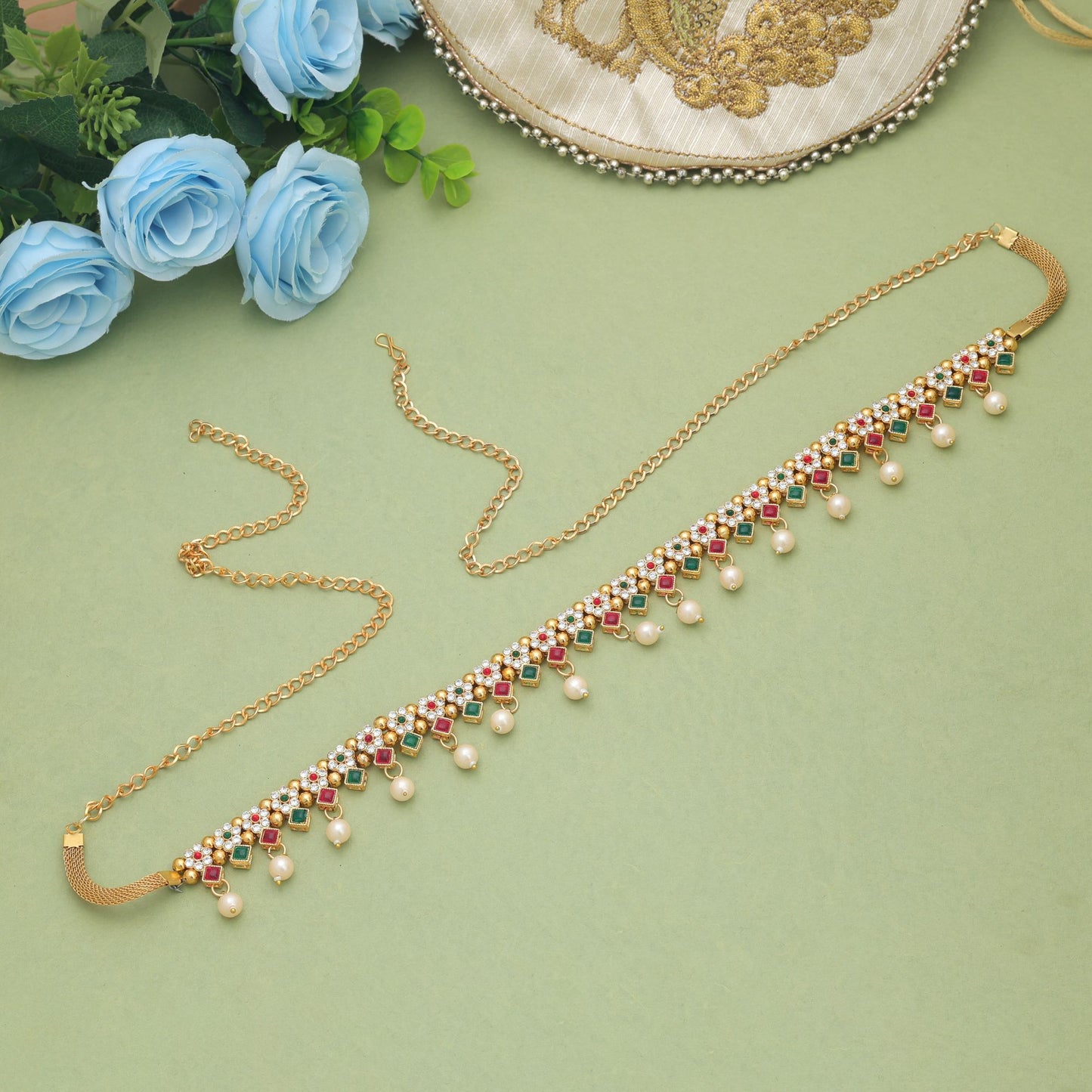 Graceful Rani & Green Color Temple Kamarband For Women Traditional Occasion Wear