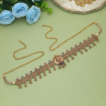 Klassischer Rani & Grünfarbener Tempel-Kamarband mit elegantem Brautschmuck-Finish-Design