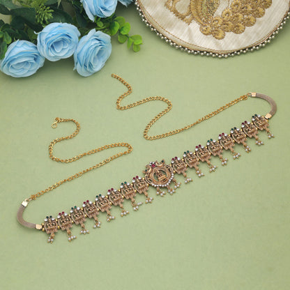 Beautiful Rani & Green Color Temple Kamarband For Cultural Ethnic Festive Fashion Wear
