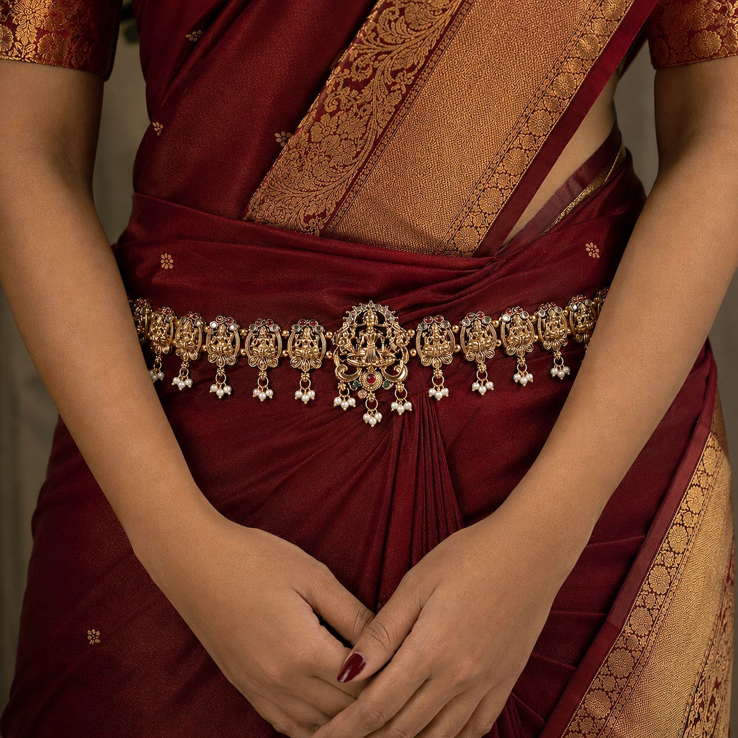Designer Rani & Green Color Temple Kamarband With Heritage Inspired Temple Artwork Style