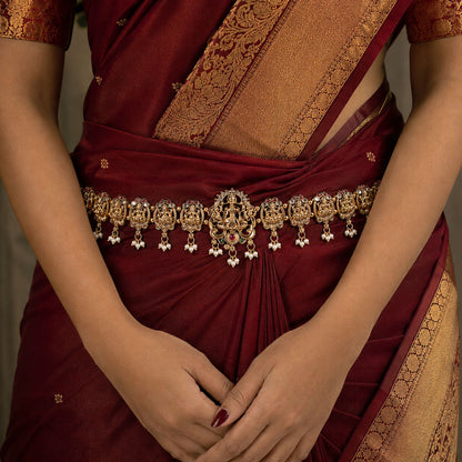 Designer Rani & Green Color Temple Kamarband With Heritage Inspired Temple Artwork Style