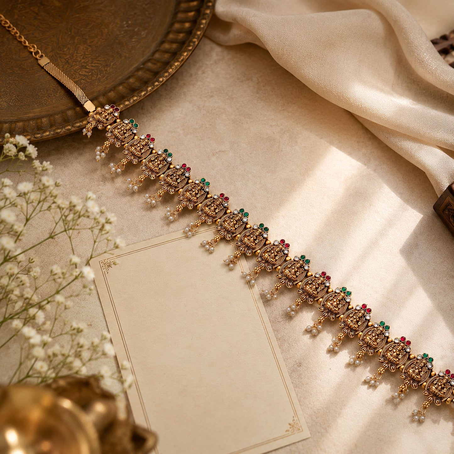 Bezaubernder Rani- & Grünfarbener Tempel-Kamarband für Saree, Braut-Anlass, Mode-Kleidung