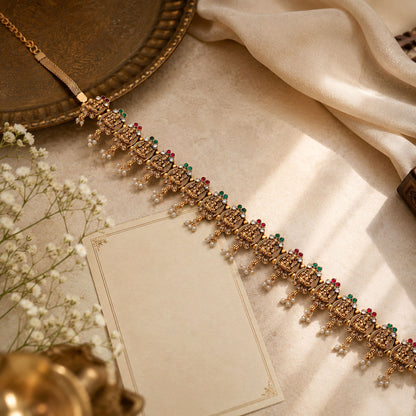 Bezaubernder Rani- & Grünfarbener Tempel-Kamarband für Saree, Braut-Anlass, Mode-Kleidung