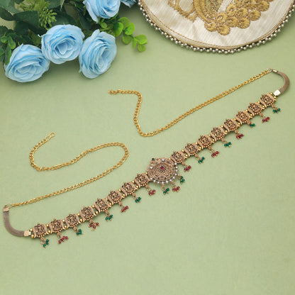 Stylish Rani & Green Color Temple Kamarband With Antique Gold Traditional Finish Design