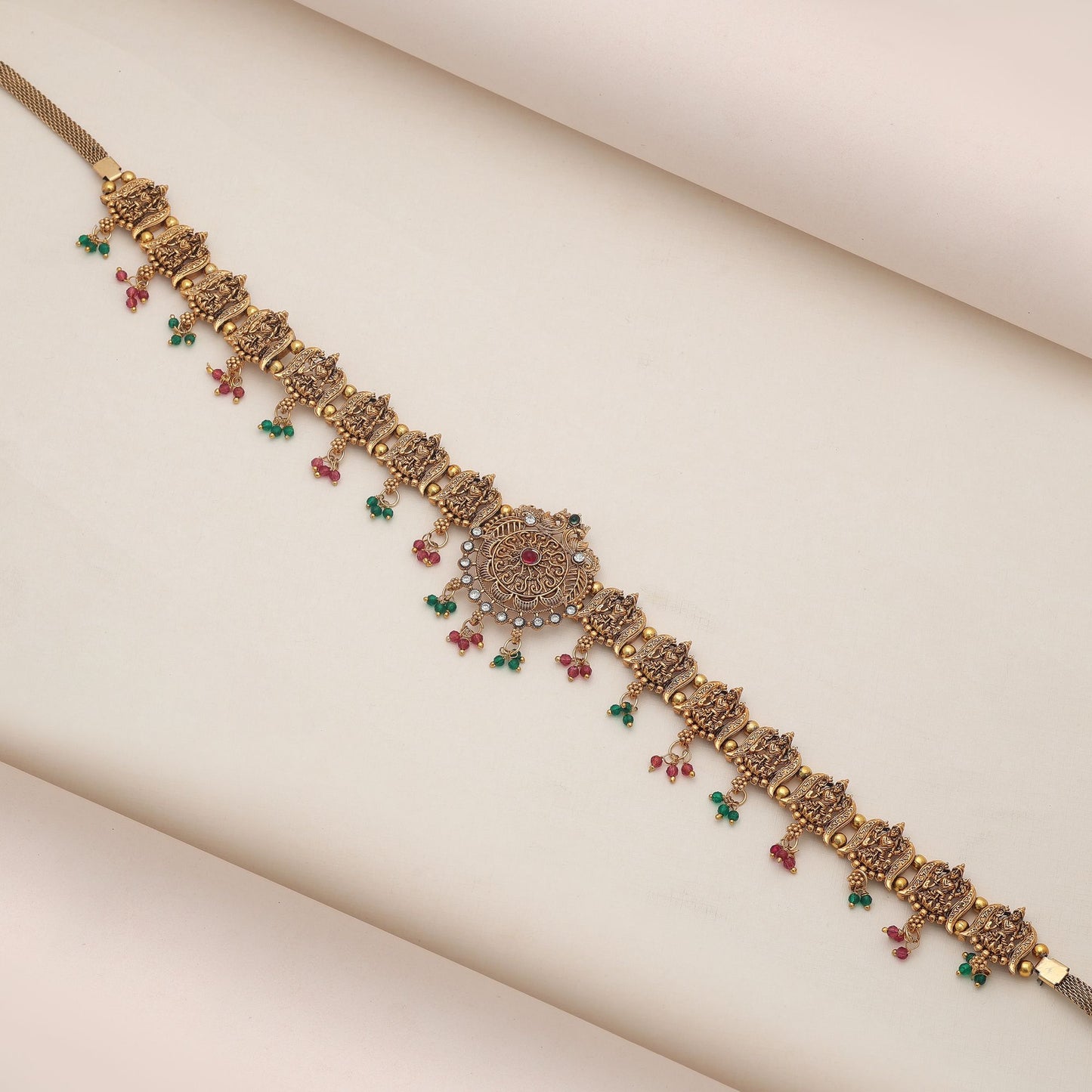 Stylish Rani & Green Color Temple Kamarband With Antique Gold Traditional Finish Design