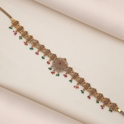 Stylish Rani & Green Color Temple Kamarband With Antique Gold Traditional Finish Design