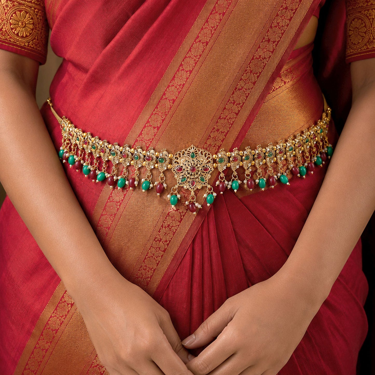 Premium Maroon & Green Color Temple Kamarband For Bridal Traditional Party Wear Collection