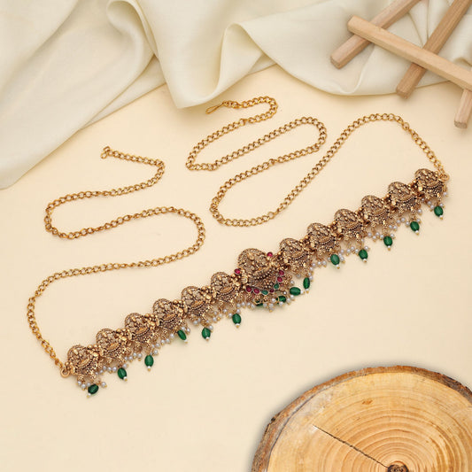 Eleganter grüner Kamarband für Damen – traditionelle Sarimode für festliche Anlässe